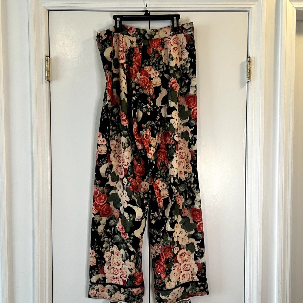 Anna Sui Wide Leg Floral Pants Size 6 black red green - Picture 4 of 6